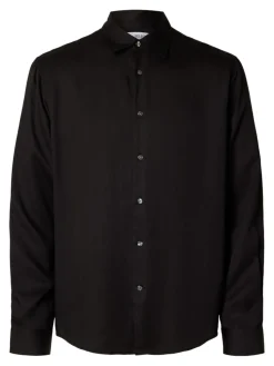 Selected miesten kauluspaita SLHRLXCHARLIE TENCEL SATIN LS SHIRT, musta