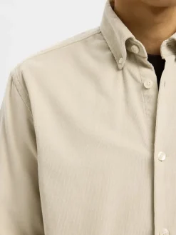 Selected Miesten Kauluspaita K REG DANNI CORD BD LS SHIRT Moonstruck