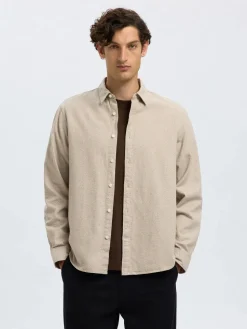 Selected miesten kauluspaita, REG NOAH BRUSHED TWIST SHIRT Egret Twisted Chinchilla