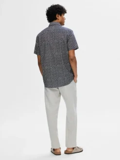 Selected Miesten Kauluspaita NEW LINEN SHIRT Sininen Kuosi
