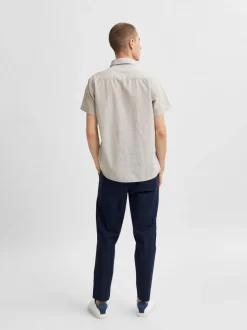 Selected Miesten Kauluspaita NEW LINEN SHIRT Hiekka