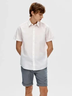 Selected Miesten Kauluspaita, NEW LINEN SHIRT SS NOS Valkoinen