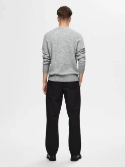 Selected Miesten Neulepusero, RAI LS KNIT CREWNECK Vaaleanharmaa