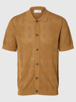 Selected miesten paita, ARCO SS KNIT STRUCTURE POLO Keskiruskea