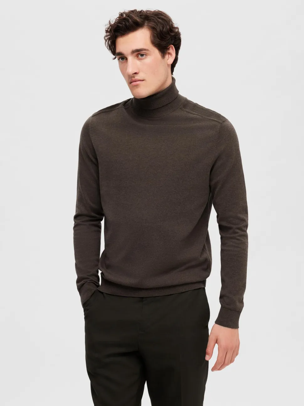 Selected, Miesten Pooloneule, Berg Roll Neck Tummanruskea