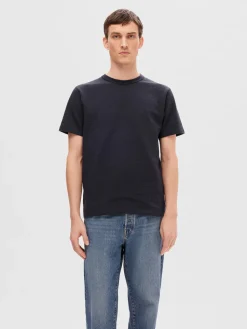 Selected miesten t-paita, SANDER SEERSUCKER SS O-NECK Tummansininen