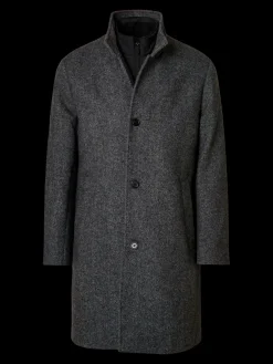 Selected miesten villakangastakki, SLHRAINAR WOOL BLEND COAT Black Black & White