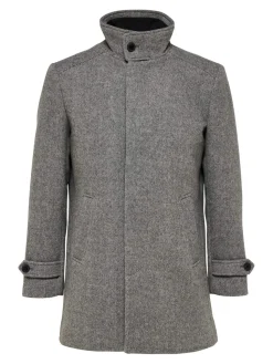 Selected Miesten Villakangastakki, REUBEN WOOL COAT NOS Vaaleanharmaa