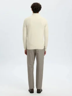 Selected neule, AXEL LS KNIT HALF ZIP Egret