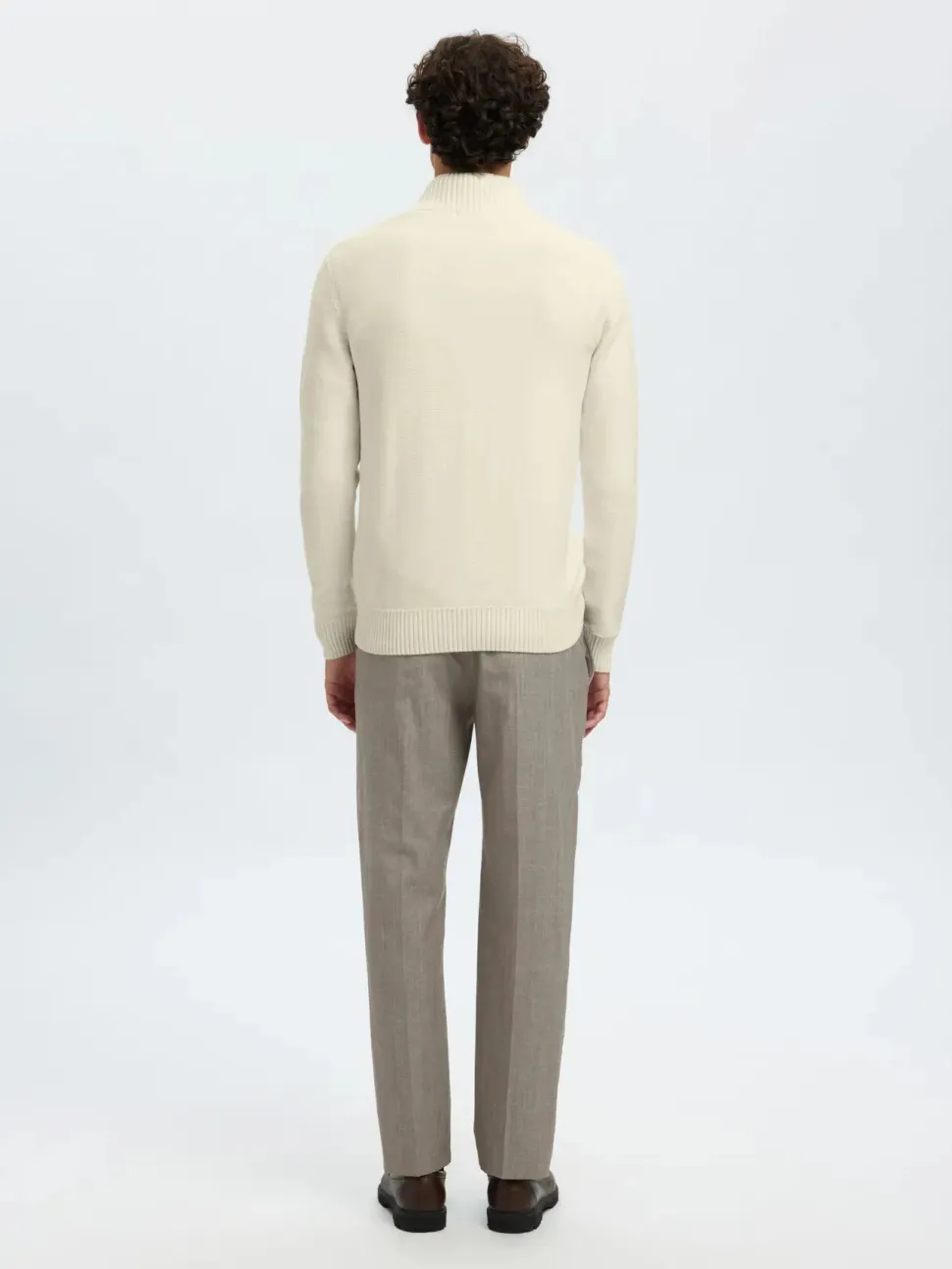 Selected neule, AXEL LS KNIT HALF ZIP Egret