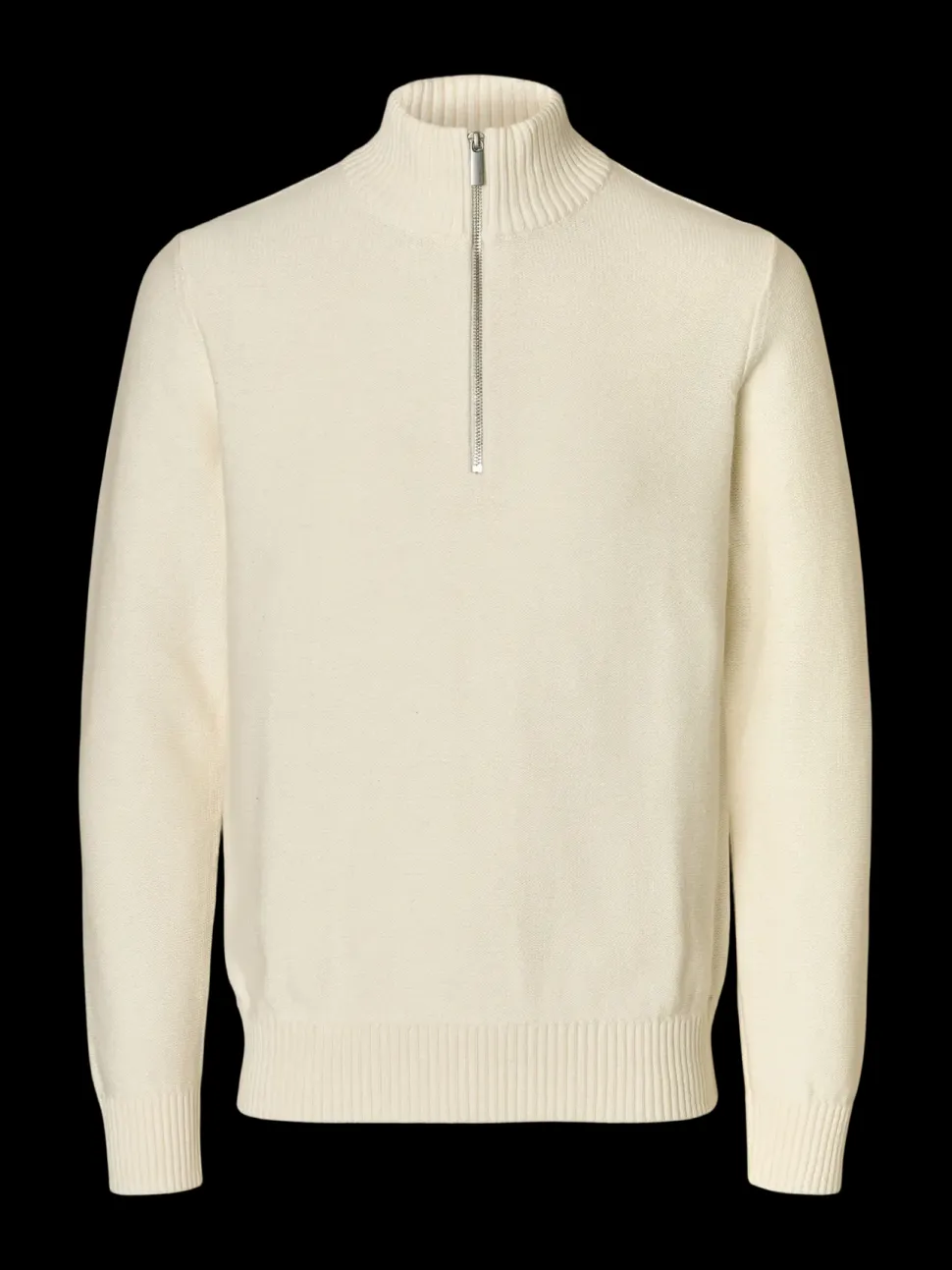 Selected neule, AXEL LS KNIT HALF ZIP Egret
