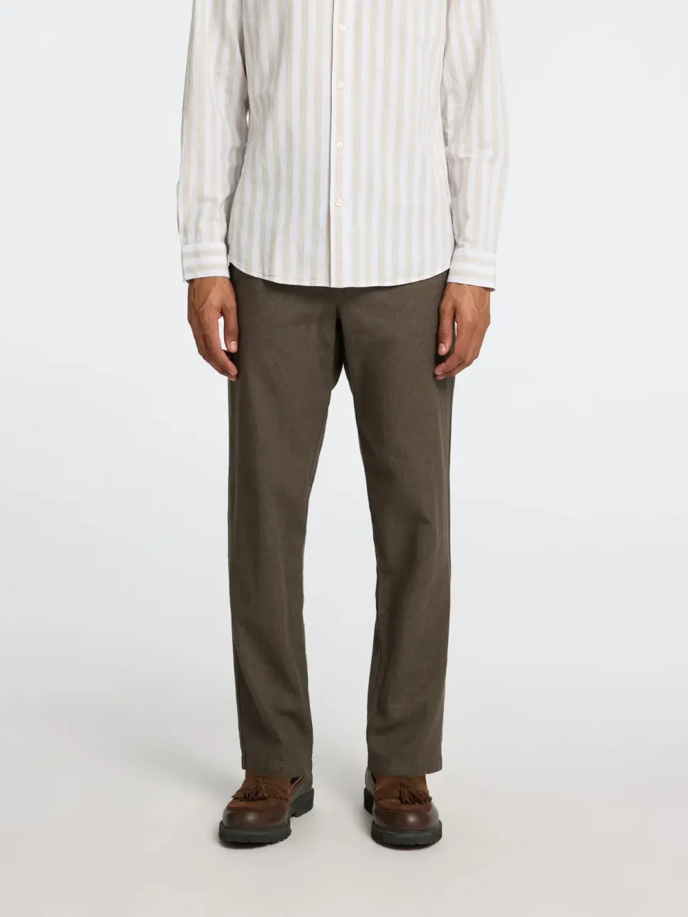 Selected pellavahousut, SLIM TAPE BRODY LINEN PANT Forest Night Mixed W. Kal