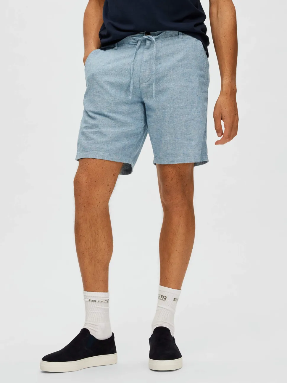 Selected shortsit, COMFORT BRODY LINEN SHORTS Sininen