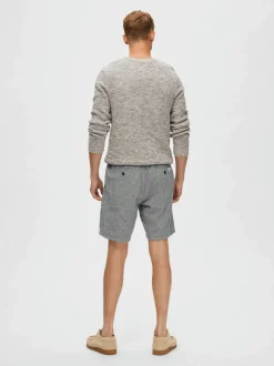 Selected shortsit, COMFORT BRODY LINEN SHORTS Sininen Kuosi