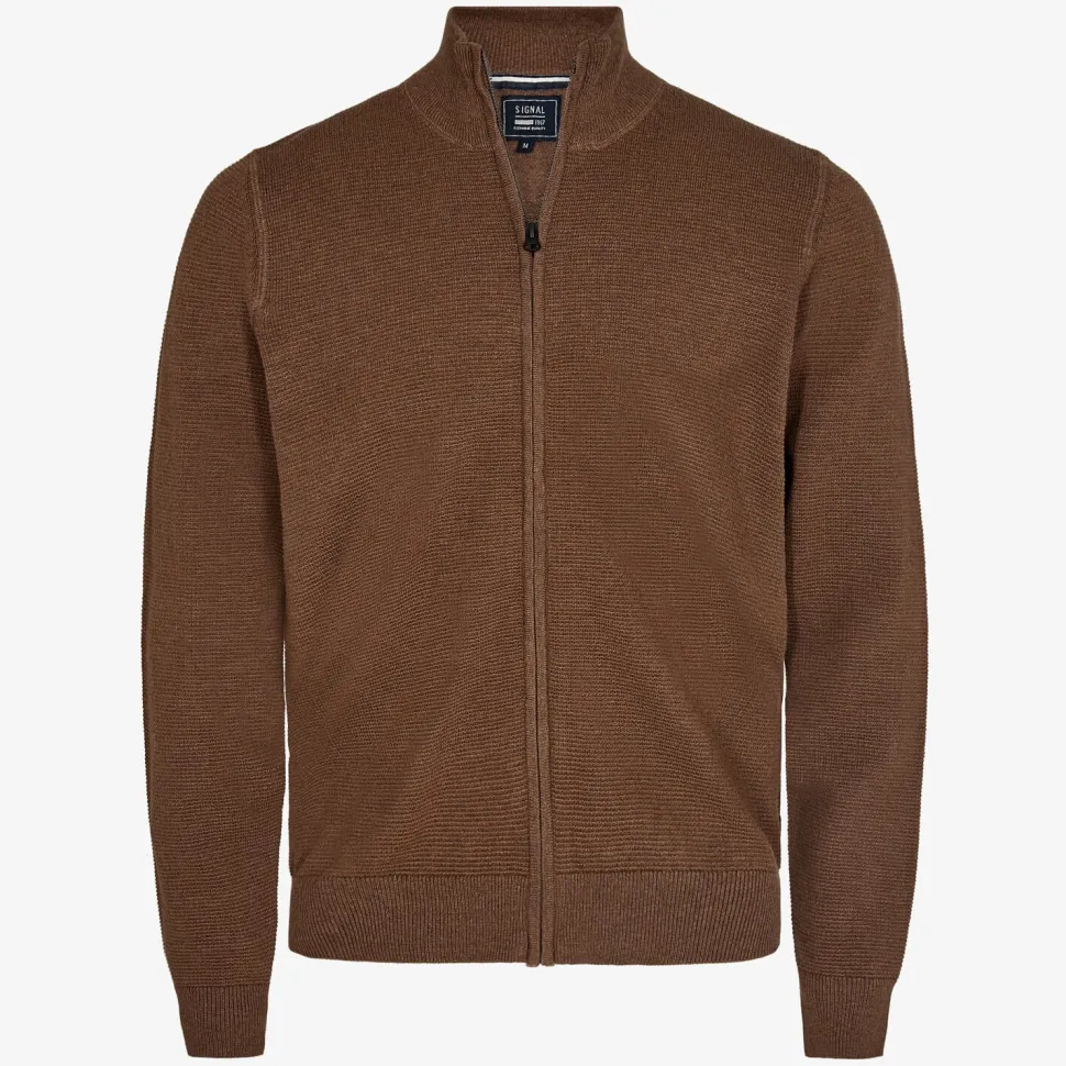 Signal Miesten Neuletakki, VIRGIL STRUCTURE ZIP CARDIGAN Keskiruskea