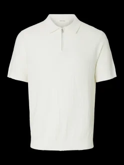 SLHCRAN SS KNIT STRUCTURE ZIP POLO NOOS Egret