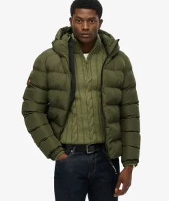 Superdry Miesten Talvitakki, Hooded Sports Puffer Jacket Tummanvihreä