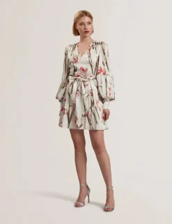 Ted Baker naisten mekko, CUIABA neck Mini Dress Valkopohjainen Kuosi