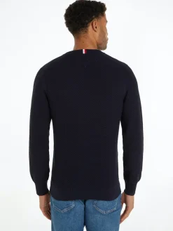 Tommy Hilfiger Miesten Neulepusero, OVAL STRUCTURE CREW Tummansininen