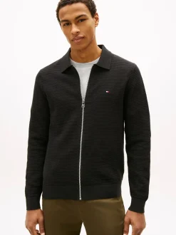 Tommy Hilfiger miesten neuletakki Seasonal Structure Zip Thru Polo, musta