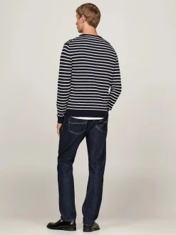 Tommy Hilfiger Miesten Neulepusero, ESSENTIAL COTTON CREW NECK Raidallinen Sininen
