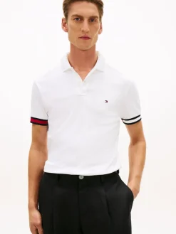 Tommy Hilfiger miesten pikeepaita RWB Cuff Liquid Cottom Slim Polo, valkoinen