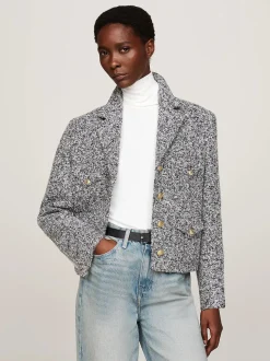 Tommy Hilfiger Naisten Jakku, BOUCLE WOOL MIX JACKET Harmaa Kuosi