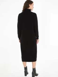 Tommy Hilfiger naisten mekko, MD WOOL CASH ROLL-NK MIDI DRESS Musta