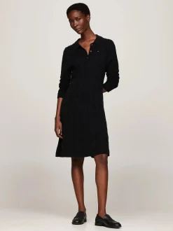 Tommy Hilfiger Naisten Neulemekko, SOFT WOOL CABLE POLO DRESS Musta