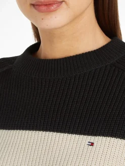 Tommy Hilfiger Naisten Raidallinen Neulepaita, CO CARDI STITCH C-NK SWT Mustavalkoinen