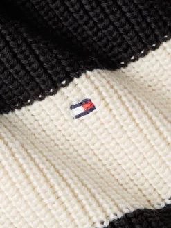 Tommy Hilfiger Naisten Raidallinen Neulepaita, CO CARDI STITCH C-NK SWT Mustavalkoinen