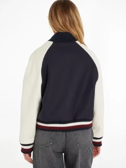 Tommy Hilfiger naisten takki, IMD LEATHER WOOL BLEND BOMBER MUSTAVALKOINEN