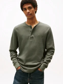 Tommy Jeans miesten paita, TJM SLIM WAFFLE SCRIPT HENLEY Vihreä