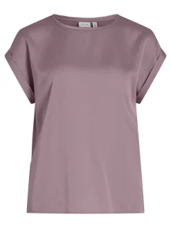 Vila lyhythihainen toppi, VIELLETTE S/S SATIN TOP Toadstool