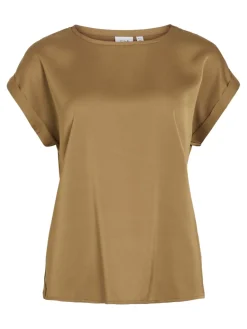 Vila naisten lyhythihainen toppi K-Viellette S/S Satin Top - NOOS, Bistre