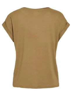 Vila naisten lyhythihainen toppi K-Viellette S/S Satin Top - NOOS, Bistre