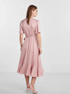 Y.A.S Naisten Mekko, YASTHEA 2/4 MIDI WRAP DRESS Vaaleanpunainen