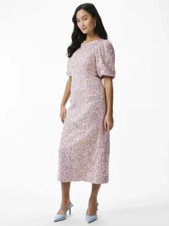 Y.A.S Naisten Midimekko, YASMAJA SEQUIN 2/4 MIDI DRESS Vaaleanpunainen
