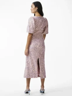 Y.A.S Naisten Midimekko, YASMAJA SEQUIN 2/4 MIDI DRESS Vaaleanpunainen