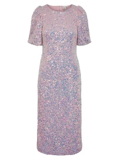 Y.A.S Naisten Midimekko, YASMAJA SEQUIN 2/4 MIDI DRESS Vaaleanpunainen