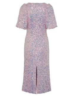 Y.A.S Naisten Midimekko, YASMAJA SEQUIN 2/4 MIDI DRESS Vaaleanpunainen