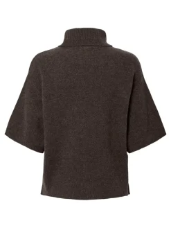Y.A.S naisten neulepusero, YASEMILA 2/4 WOOL KNIT PULLOVER S. NOOS Coffee Bean